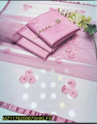 3 Pcs Women's Unstitched Katan Silk Plain Suit