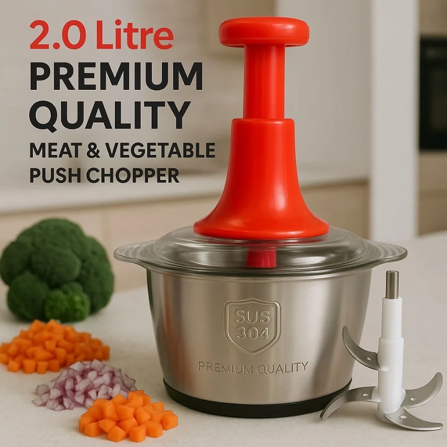 2L Manual Food Chopper | Stainless Steel Bowl & 4 Sharp Blades - Image 4