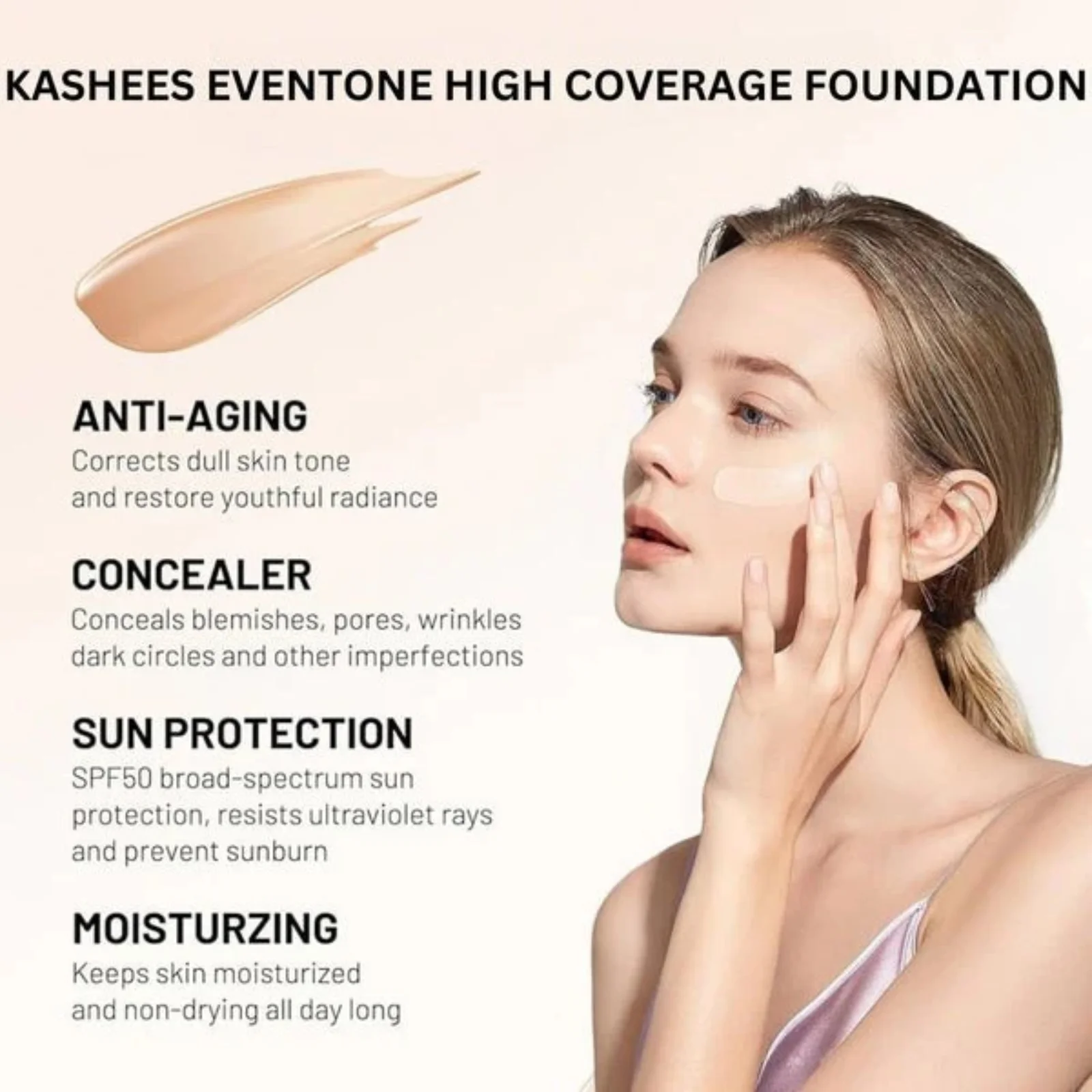 Kashees Eventone Liquid Foundation | High Coverage Long Lasting Radiant Makeup Base 30 ml - Image 2