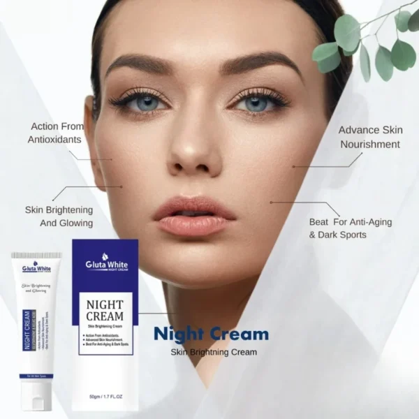 Gluta White Night Cream | Advanced Brightening & Anti-Aging Formula with Glutathione & Vitamins (50ml)