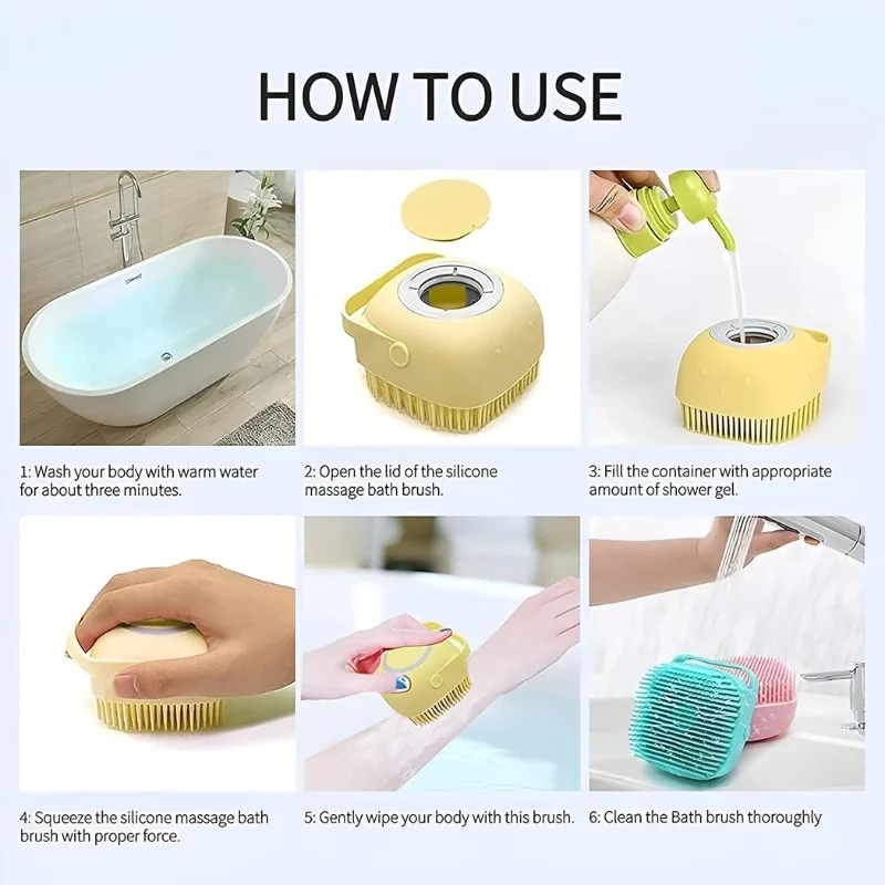 Soft Silicone Bath Brush with Hooks | Baby & Adult Body Scrubber | Random Color | With Box - Image 7