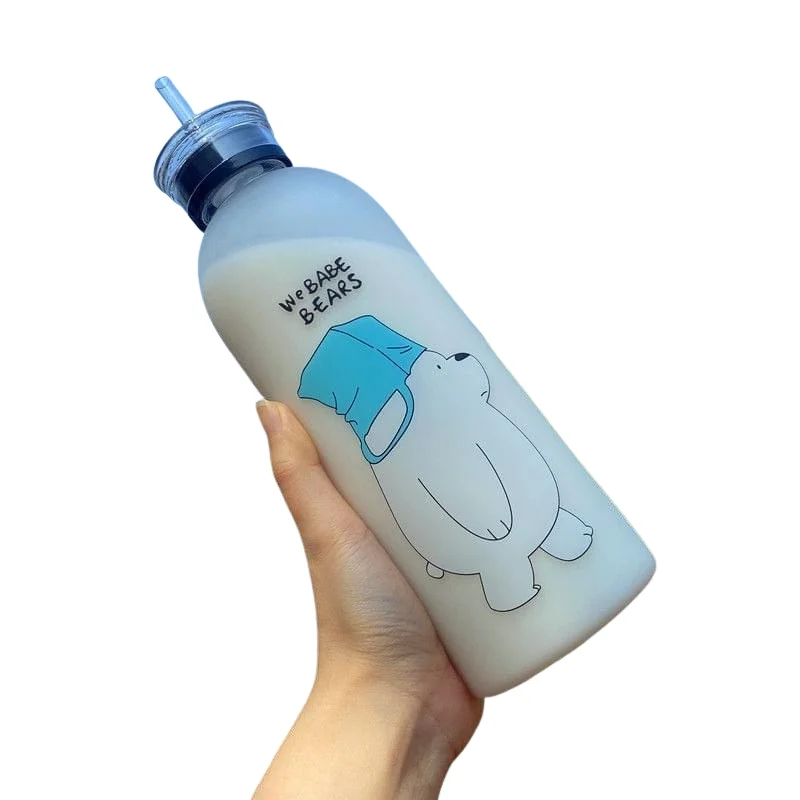 We Babe Bears Frosted Plastic Water Bottle with Straw 1000ml | Leakproof BPA-Free Cute Hydration Bottle - Image 3