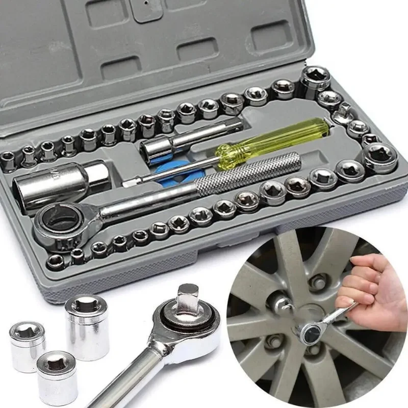 40pcs Aiwa Socket Wrench Tool Kit | Durable Stainless Steel Multi-Purpose Repair Set - Image 2
