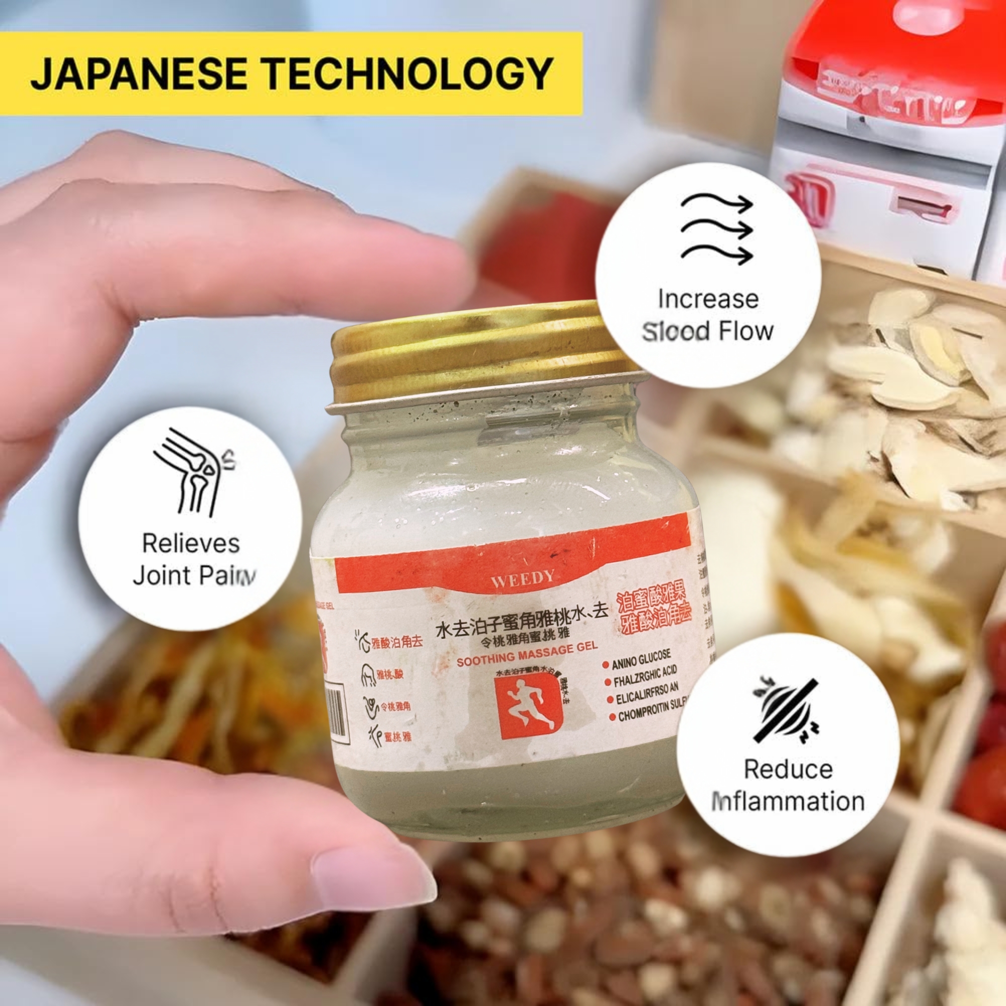 WEEDY Top Japanese Pain Gel | Rapid Relief from Muscle Tension | 100g | Soothing Massage Gel - Image 2