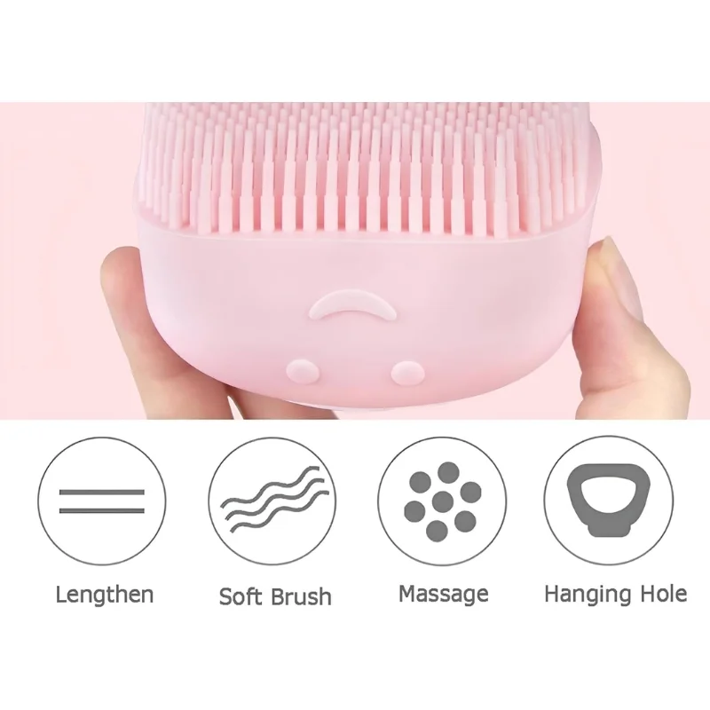 Soft Silicone Bath Brush with Hooks | Baby & Adult Body Scrubber | Random Color | With Box - Image 4
