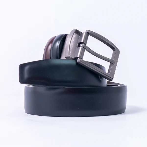 Black & Chocolate Brown Imported Reversible Belt | Double-Sided Matt Finish Strap with Elegant Metal Buckle