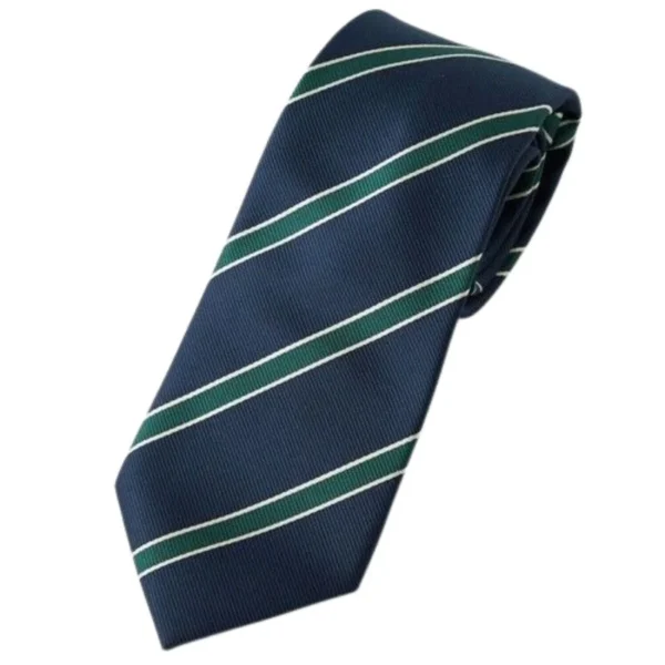 Navy Green & White Stripe Design | Premium Men’s Formal Silk Tie and Pocket Square Set | Navy Green & White Stripe Design