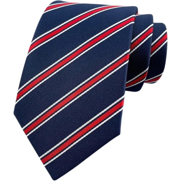 Navy Blue & Red Striped Tie & Pocket Square Set | Premium Formal Necktie | Graduation, Wedding & Suit Wear