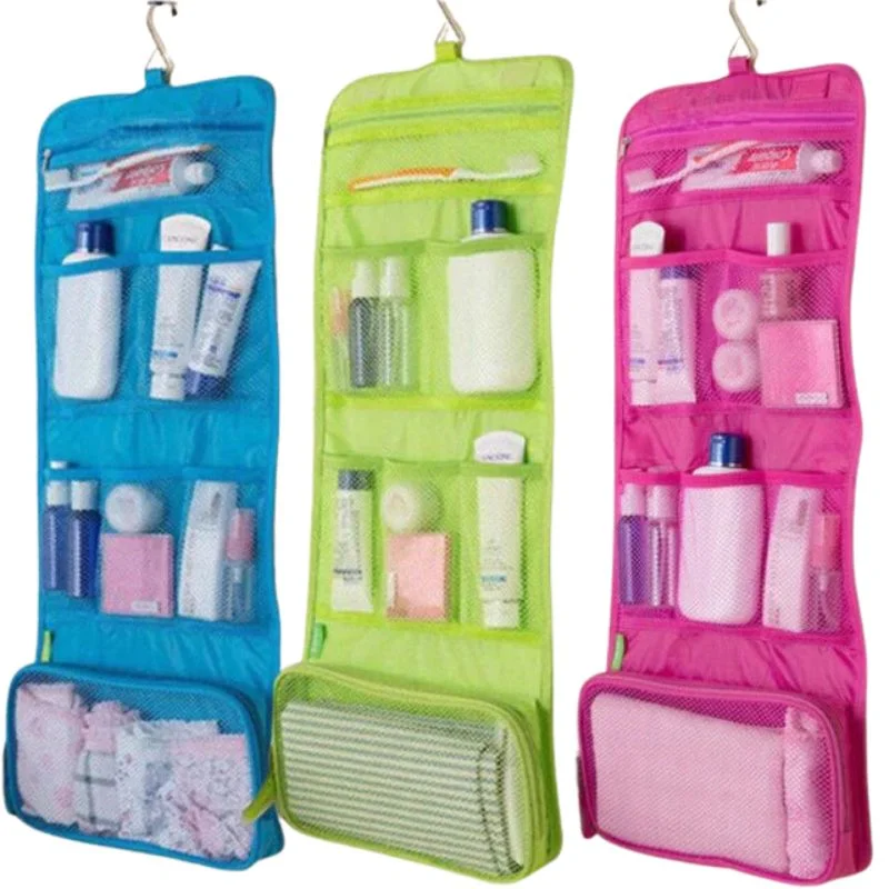 Travel Roll-Up Hanging Cosmetic & Toiletry Organizer Bag | Multi-Compartment Storage | Hook for Hanging | Random Colors - Image 2