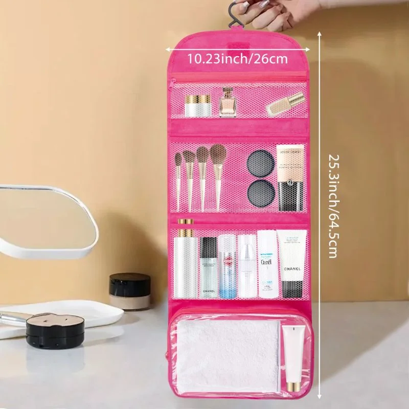 Travel Roll-Up Hanging Cosmetic & Toiletry Organizer Bag | Multi-Compartment Storage | Hook for Hanging | Random Colors - Image 3
