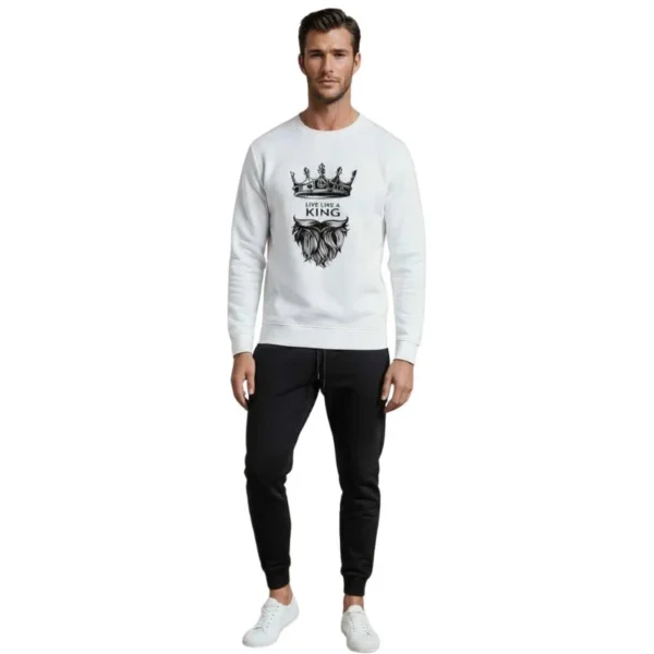 KING Printed White Tracksuit Sweatshirt & Trouser | Warm & Comfortable Winter Wear | Medium