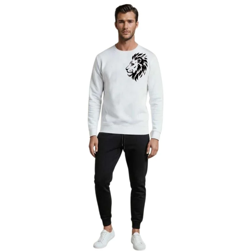 LION Printed White Tracksuit Sweatshirt & Trouser | Warm & Comfortable Winter Wear | Large - Image 2