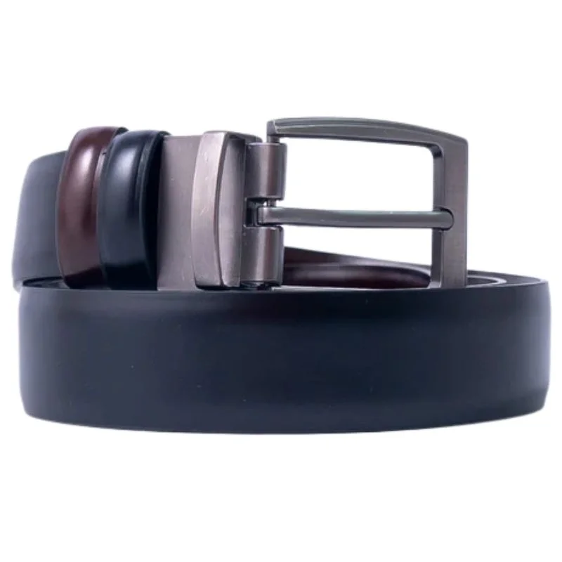 Black & Chocolate Brown Imported Reversible Belt | Double-Sided Matt Finish Strap with Elegant Metal Buckle - Image 3