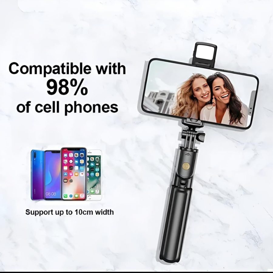 R1s Bluetooth Selfie Stick Tripod with Remote | 360° Foldable Phone & Action Camera Stand with LED Light - Image 5