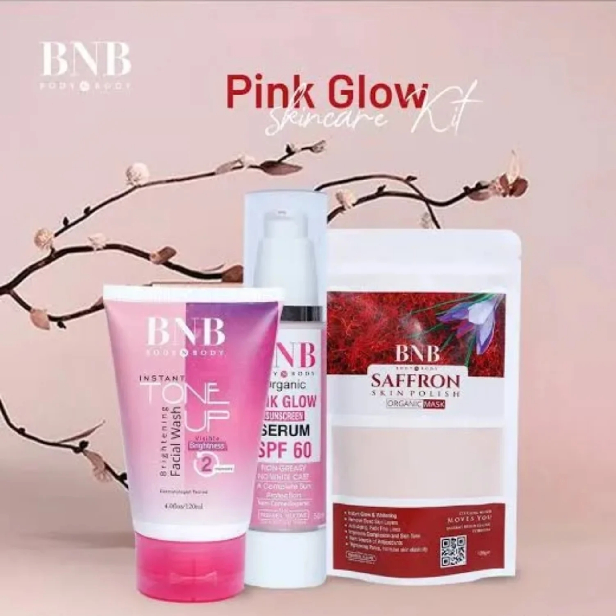 BNB Pink Face Glow Kit | 3-in-1 Skincare Wash Mask SPF Protection Set - Image 4